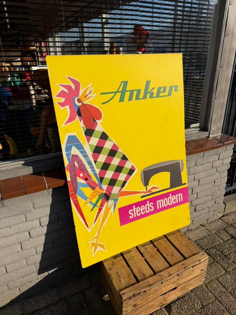 Groot Anker naaimachines reclamebord XL, Ophalen, Gebruikt, Reclamebord
