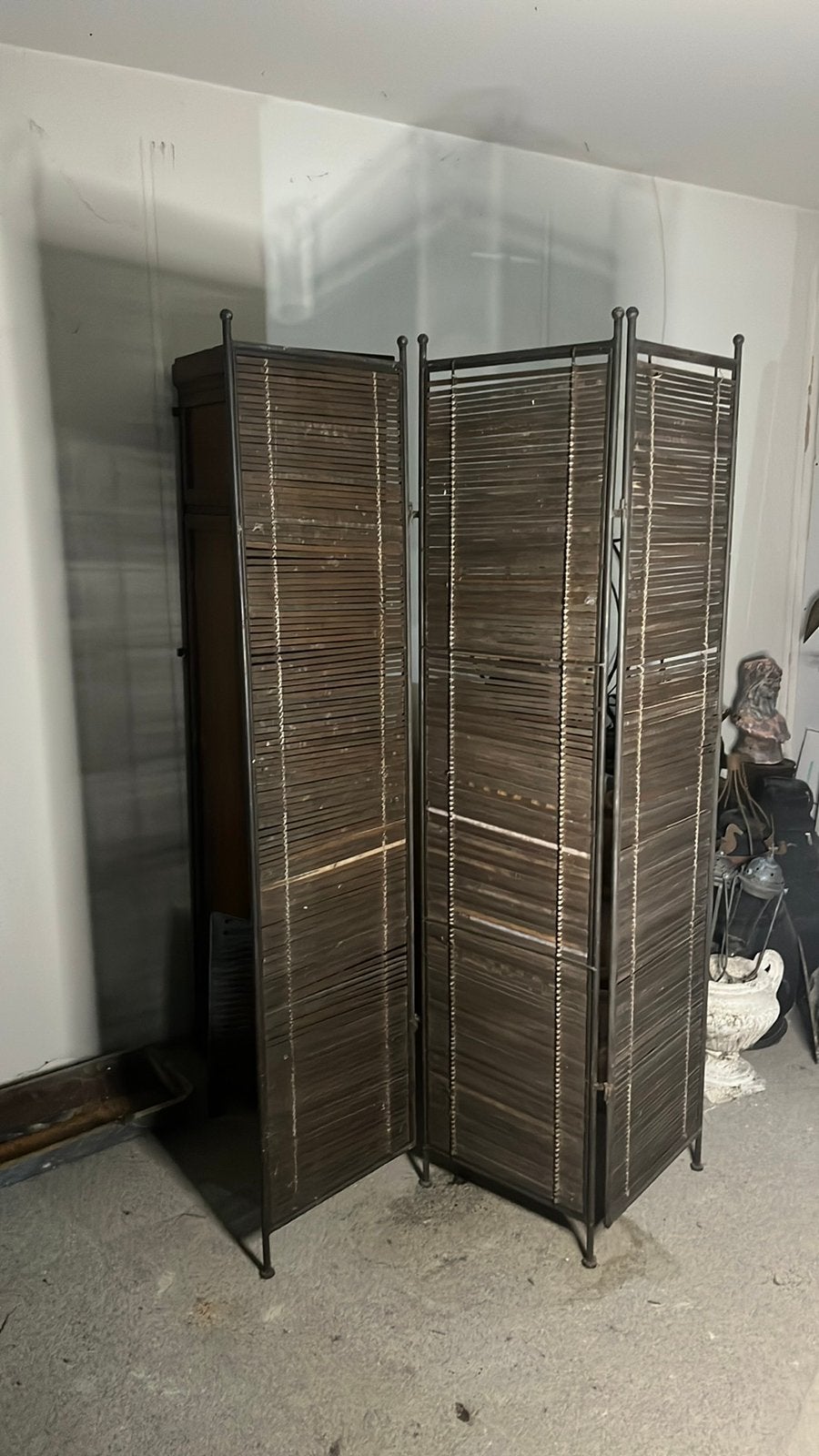 Metalen kamerscherm met houten lamellen 3 luik, Ophalen, Gebruikt