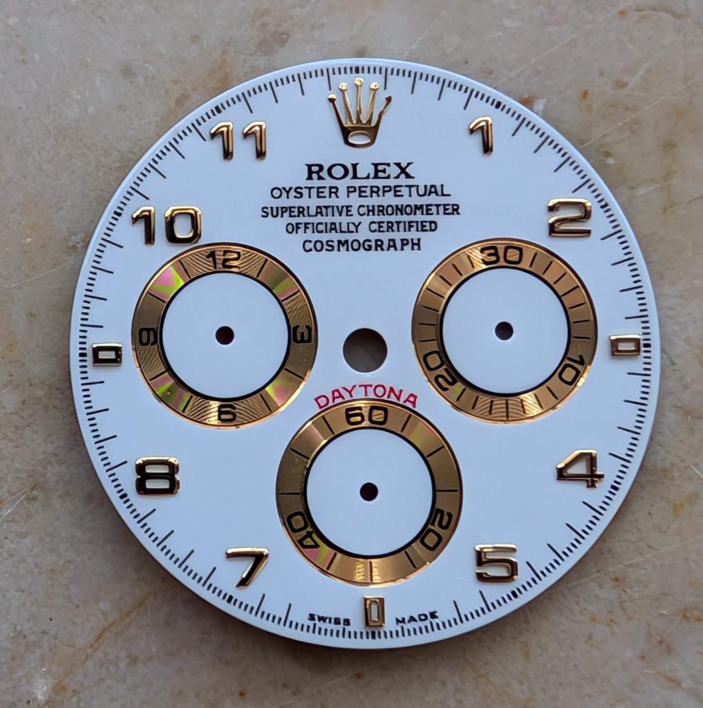 Rolex Daytona 116518 Wijzerplaat Wit Arabisch Geelgoud, Overige materialen, Gebruikt, Rolex, Polshorloge