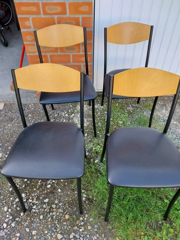 4 keukenstoelen met houten rugleuning goede staat, Huis en Inrichting, Ophalen, Gebruikt, Bruin, Vier