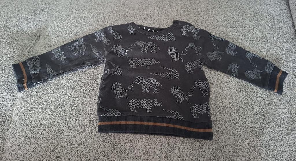 Dirkje Sweater - Maat 68 (6M) - Donkergrijs met Dierenprint, Kinderen en Baby's, Babykleding | Maat 68, Gebruikt, Jongetje, Truitje of Vestje