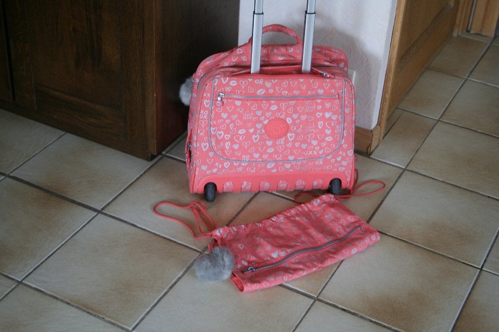 Kipling Trolley 2 wielen + sport-/zwemtas + 2 aapjes TOP, Ophalen of Verzenden, Zo goed als nieuw, Roze, Rugtas