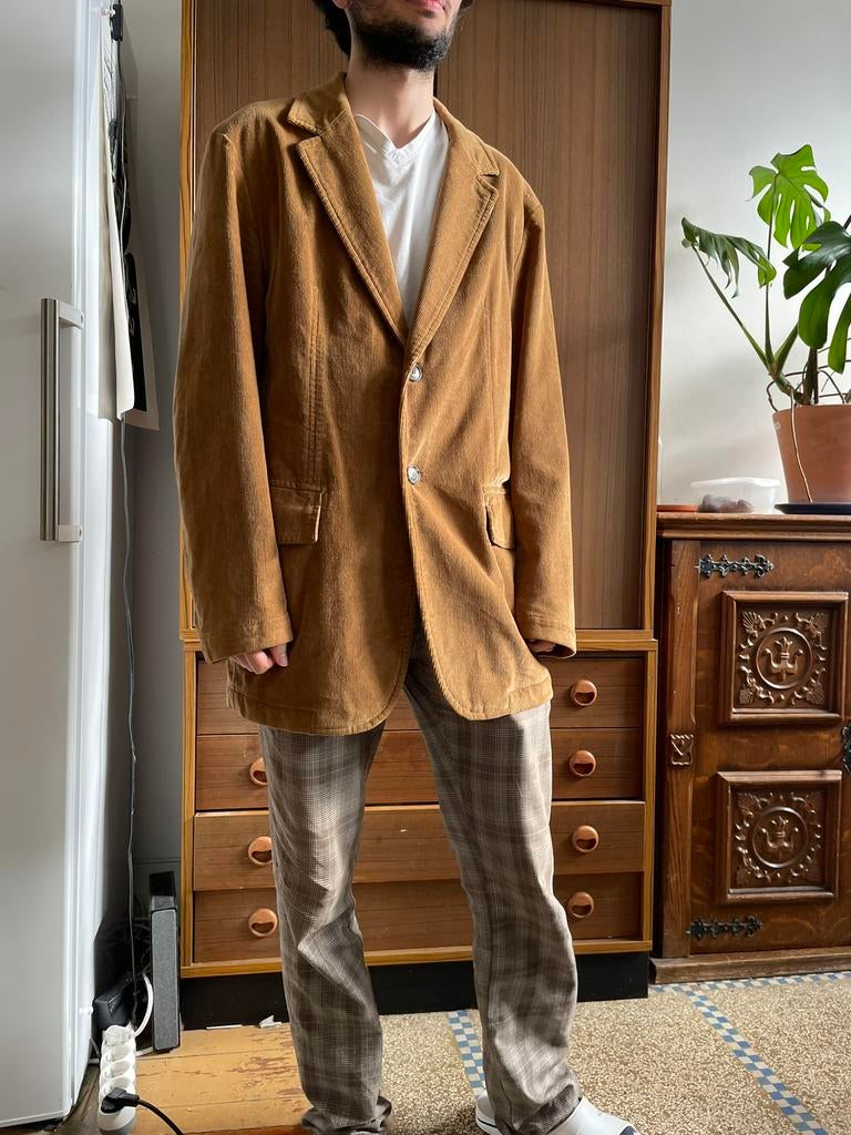 BOSS Hugo Boss “Crush-W” Corduroy Blazer - Tan/Camel - 52(L), Ophalen of Verzenden, Zo goed als nieuw, Maat 52/54 (L), Bruin