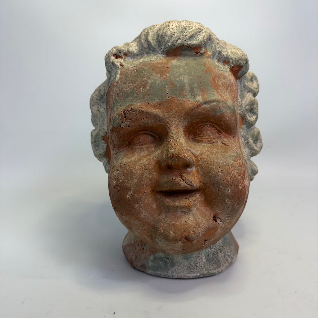 Grande tête de chérubin architecturale en terre cuite, Antiquités & Art, Antiquités | Céramique & Poterie, Enlèvement ou Envoi