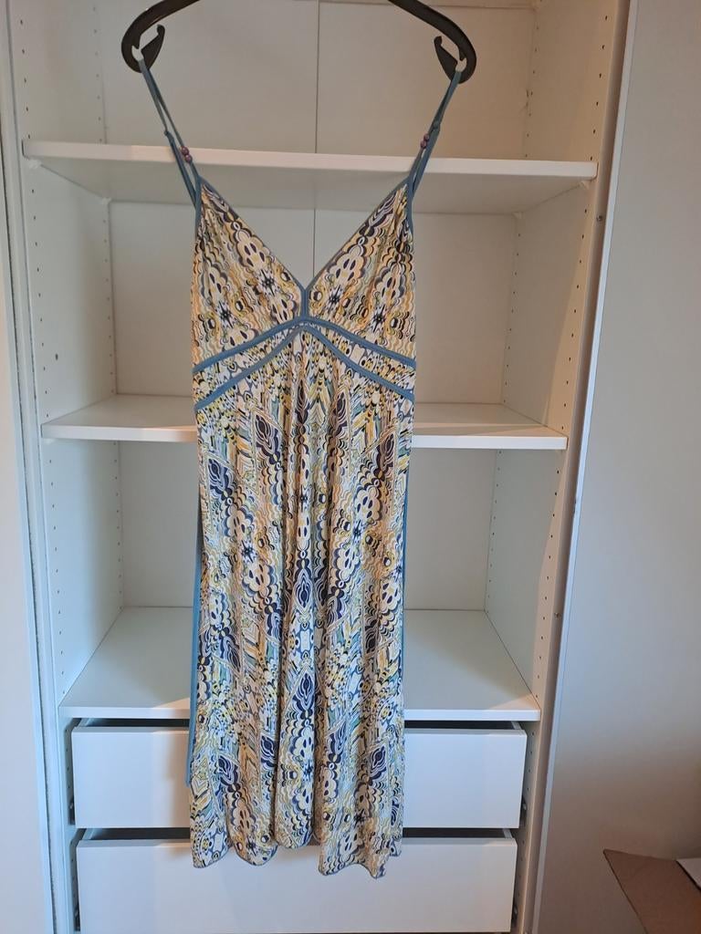 Mt 40 Veelkleurige jurk met blauwe spaghettibandjes, Kleding | Dames, Maat 38/40 (M), Blauw, Ophalen of Verzenden, Broadway