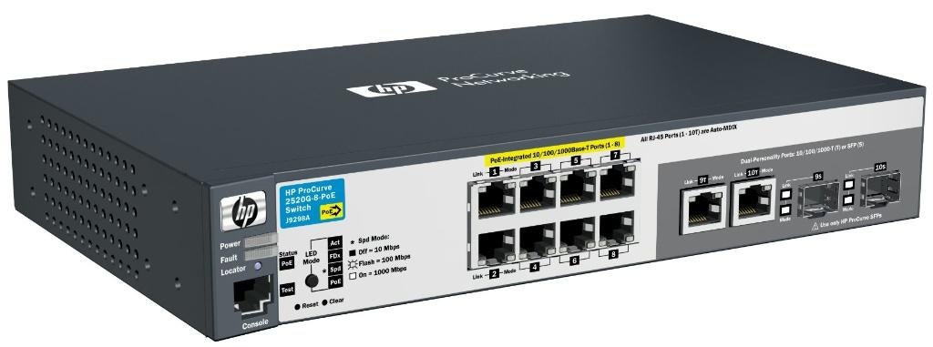 HP Procurve E2520-8G-PoE Switch met rack mounts, Enlèvement, Utilisé