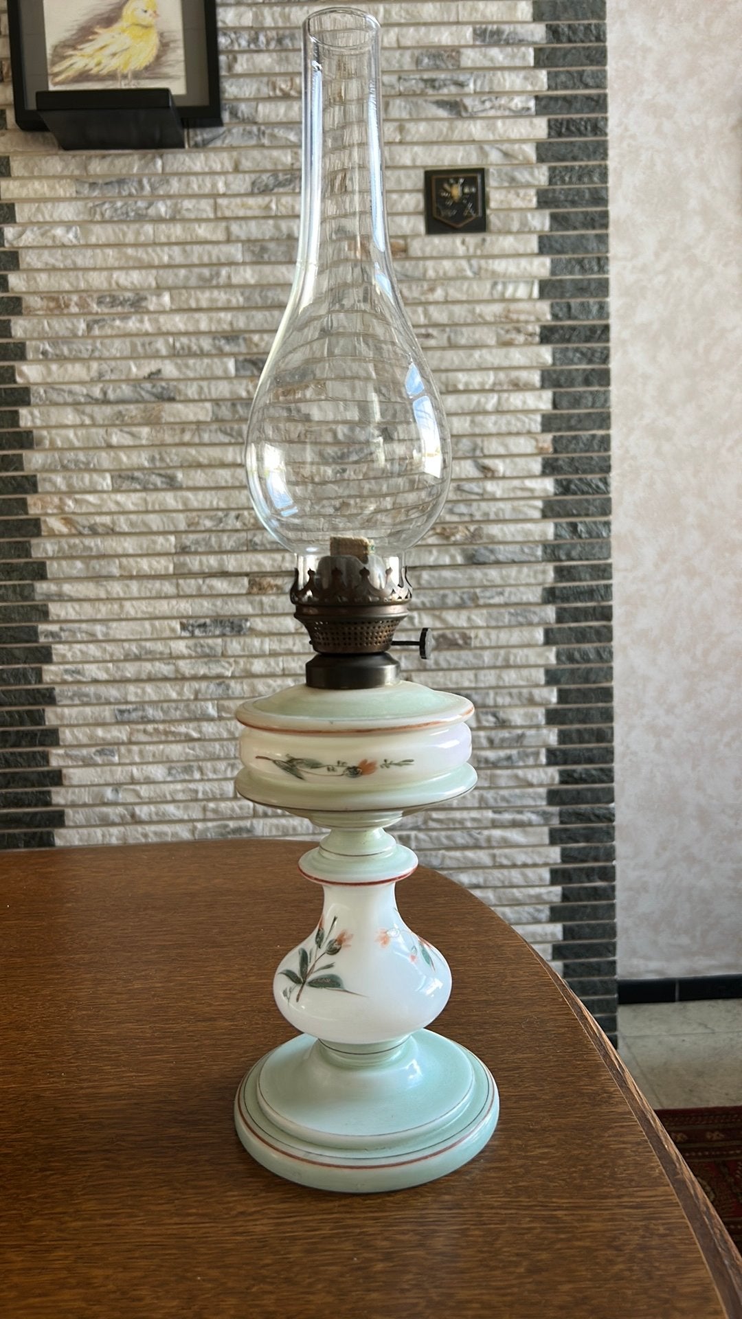 Handgeschilderde opaline olielamp 19de eeuw, Antiek en Kunst, Ophalen