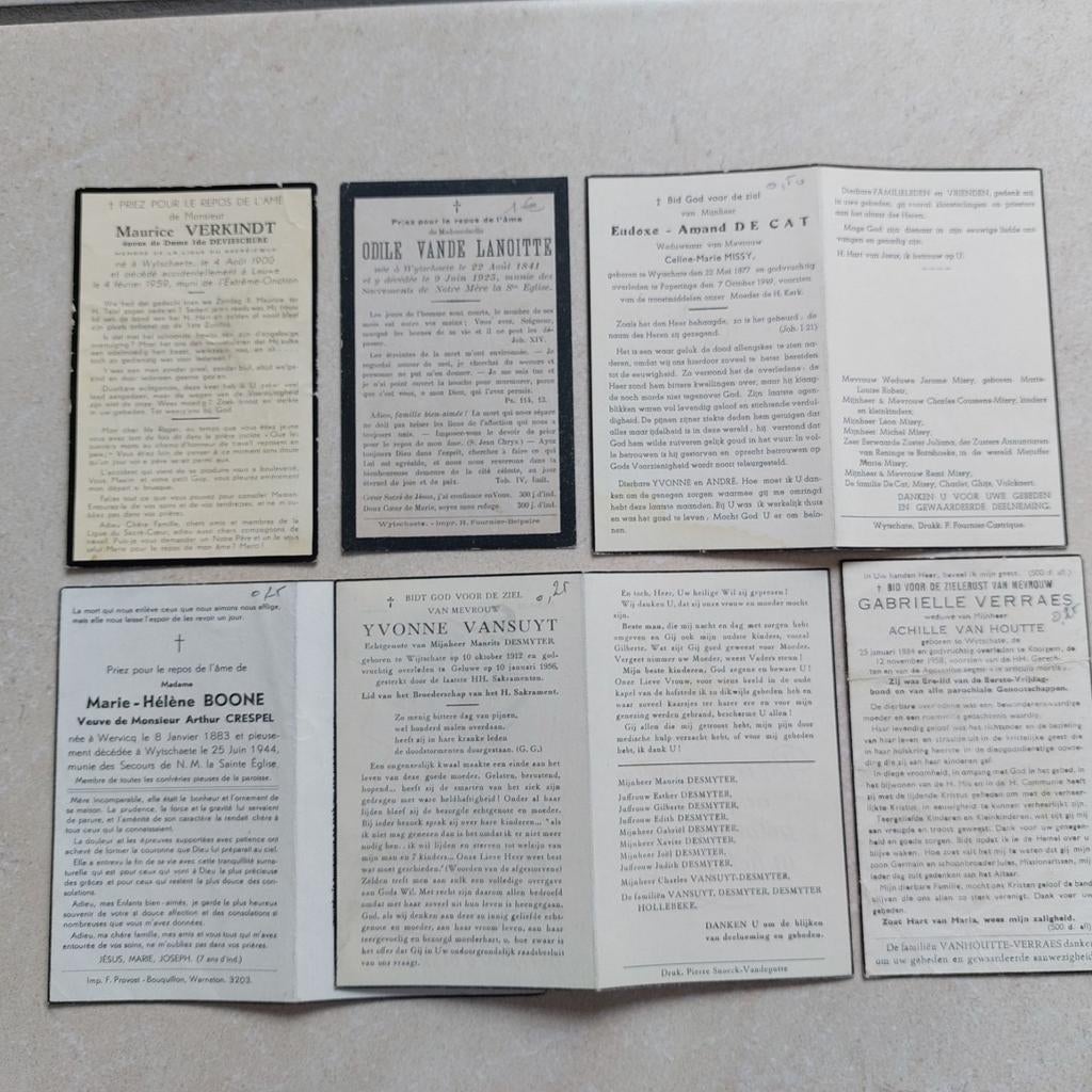 Lot van 6 oude bidprentjes van Wijtschate, Ophalen of Verzenden