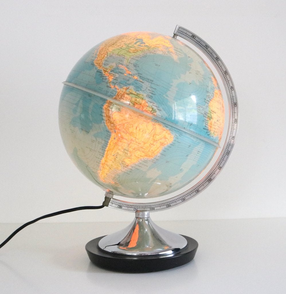 Vintage wereldbol / Globe met verlichting, Ophalen of Verzenden, Zo goed als nieuw