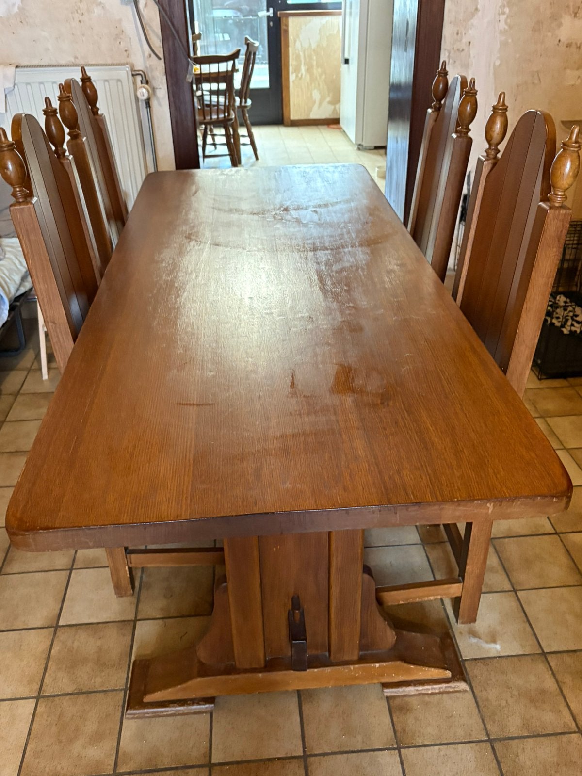 Houten eiken tafel met stoelen, Cinq personnes ou plus, Carré, Enlèvement, Utilisé