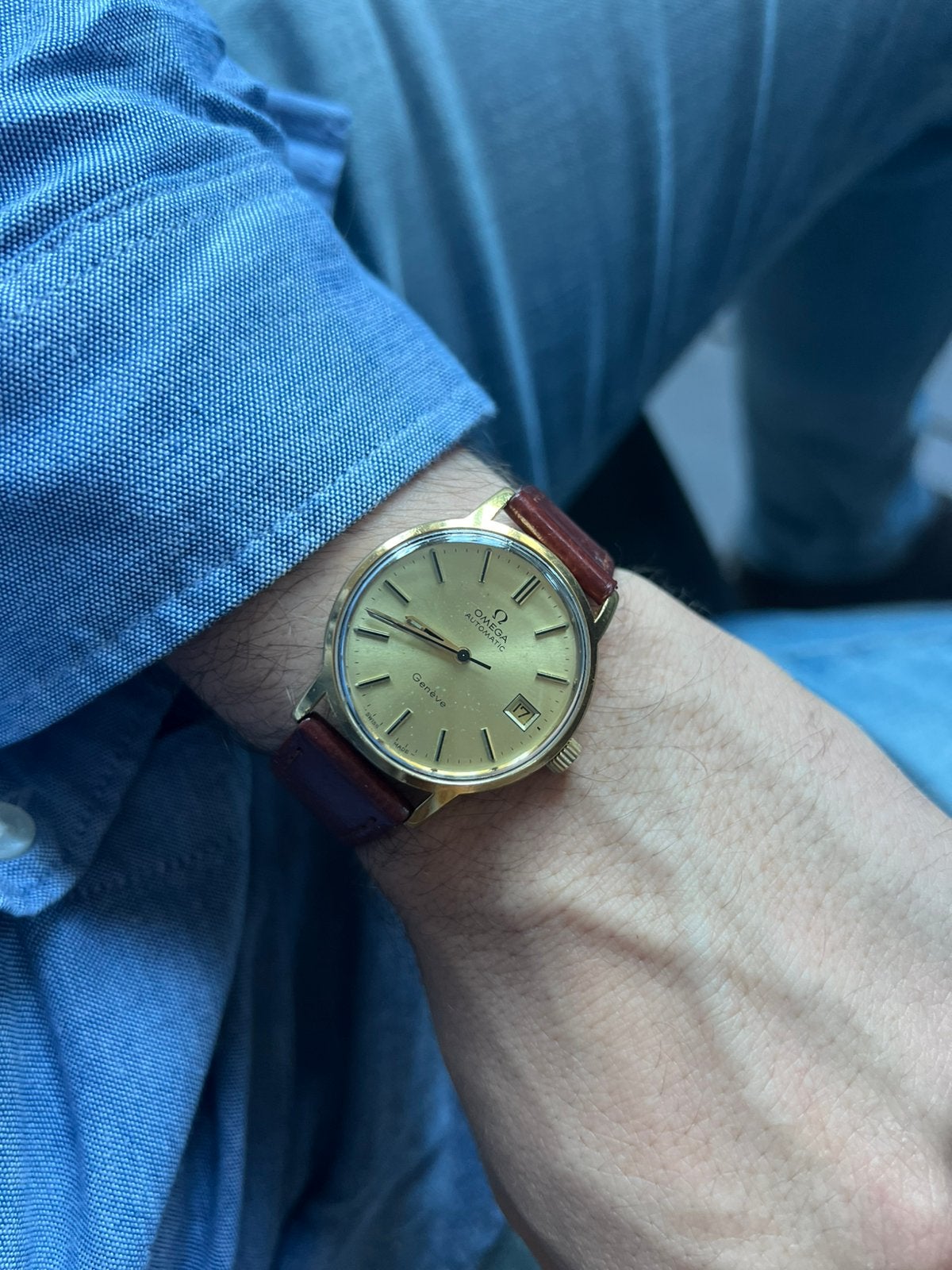 Omega automatic date 36mm, Handtassen en Accessoires, Horloges | Heren, Verzenden, Polshorloge, Omega, Leer