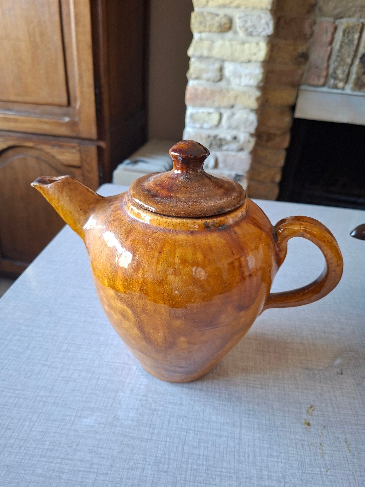 vintage bruin geglazuurde keramische theepot, Ophalen