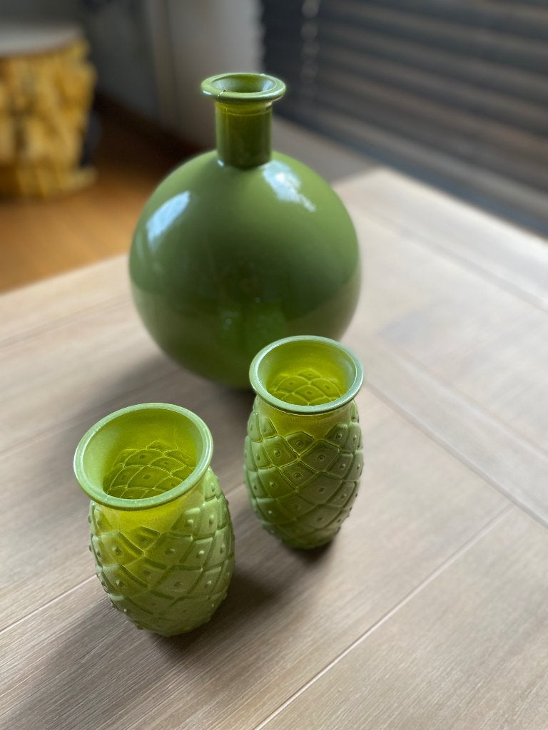 Set à 3 vazen, Ophalen, Zo goed als nieuw, Groen, Glas