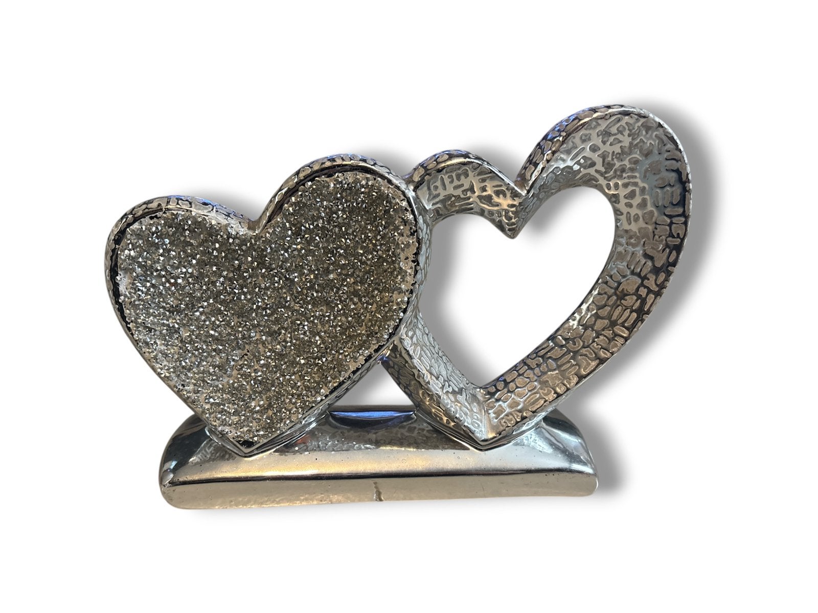 Decoratie met 2 hartjes met strass, Ophalen of Verzenden, Gebruikt, Zilver, Modern