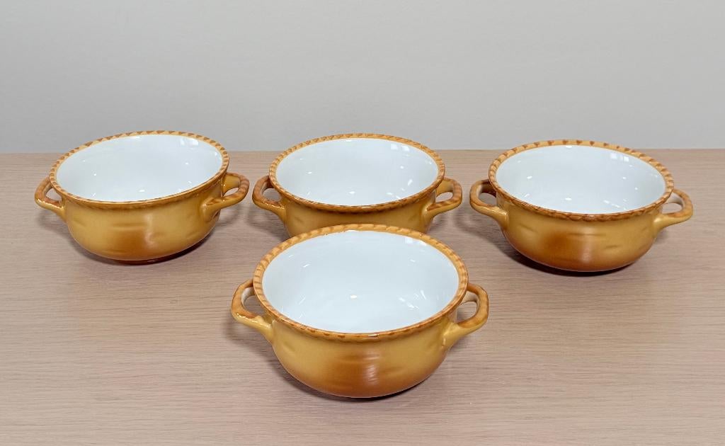 Set de 4 bols à soupe vintage Schönwald / jaune ocre / 1970, Enlèvement ou Envoi, Comme neuf, Porcelaine, Assiette ou Plat