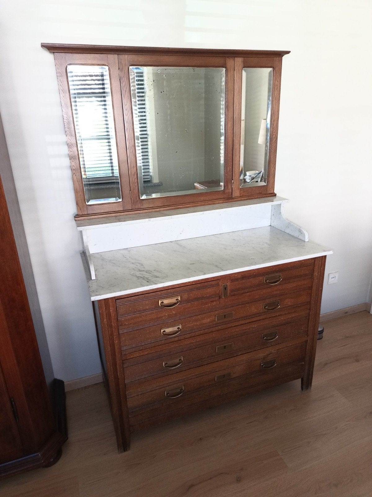 antieke commode met marmeren blad en spiegel, Antiek en Kunst, Ophalen