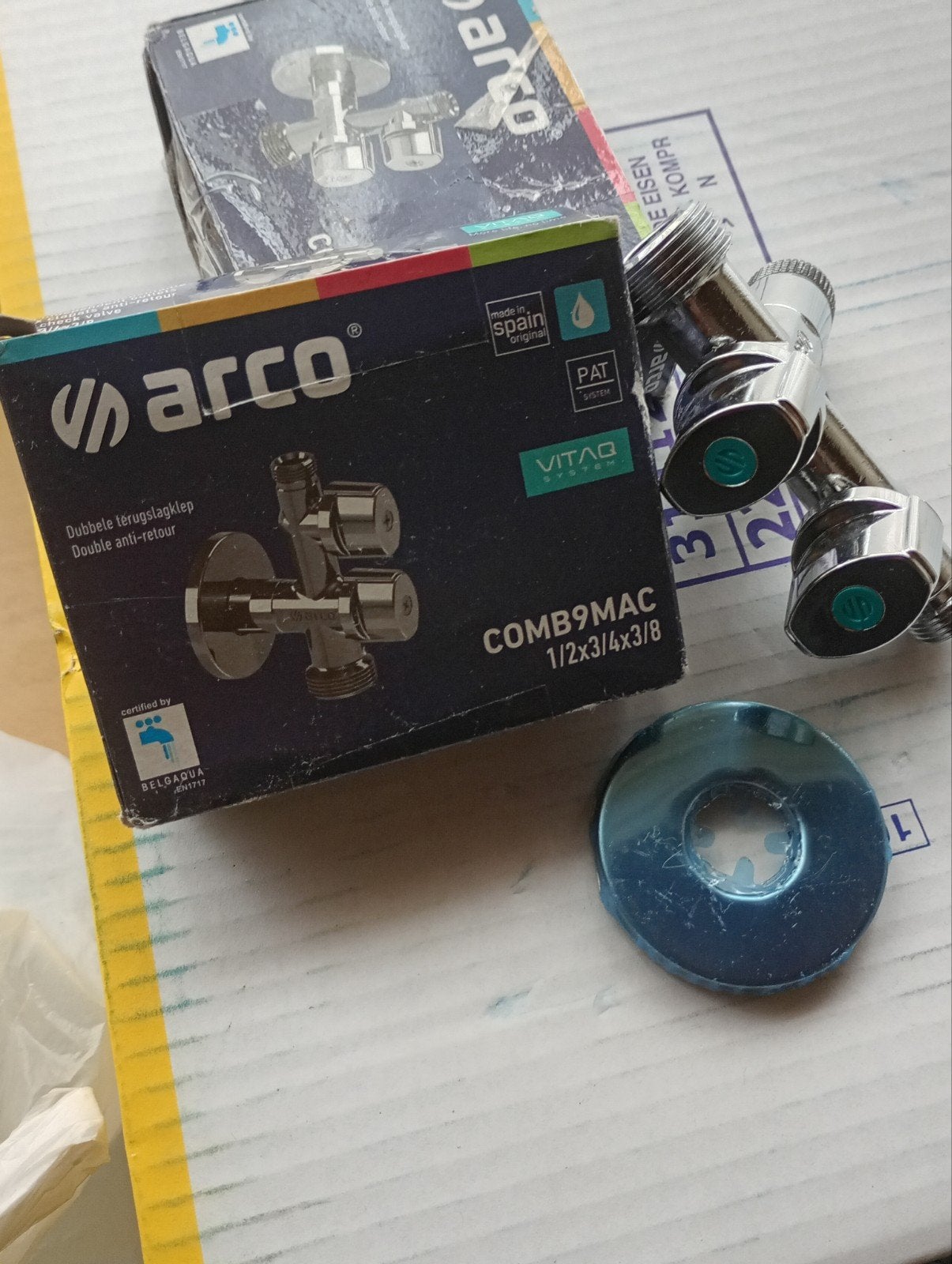 Robinet à bille double pour lave-linge Arco Combi avec clape, Enlèvement