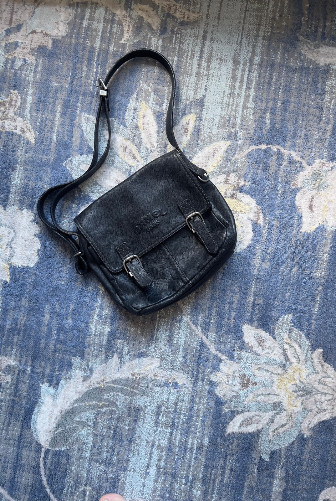 Camel Bags vintage jaren 90 zwarte leren schoudertas, Ophalen of Verzenden, Zo goed als nieuw, Zwart
