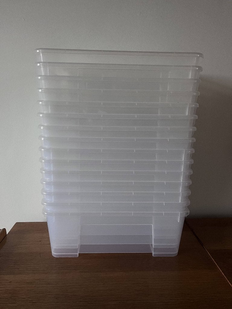 15 bacs de rangement IKEA SAMLA (11 L — 39 x 28 x 14 cm), Moins de 35 cm, Enlèvement, Utilisé, Moins de 40 cm