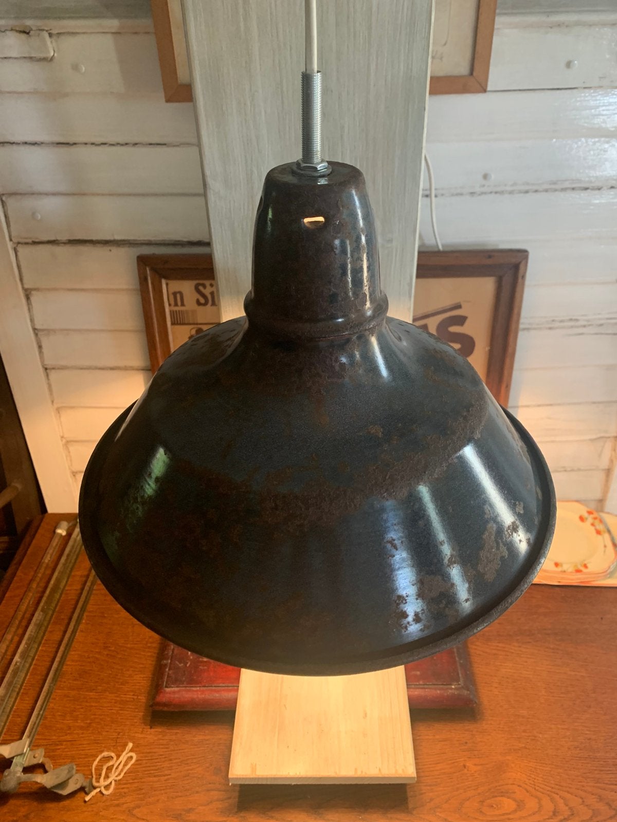 Emaille lampenkap, Gebruikt, Metaal, Industrieel, E27 (groot)