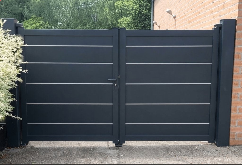 poort 3,00 m OF 3,50, Jardin & Terrasse, Portes de jardin, Enlèvement, Utilisé, Aluminium, Portail battant