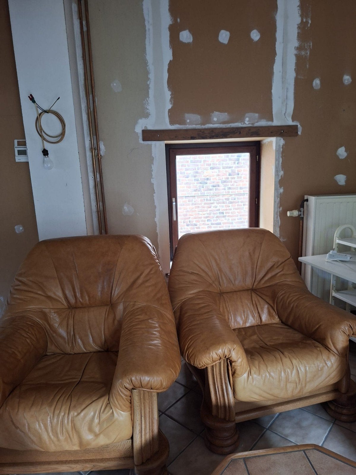 Salon en cuir et chêne, Maison & Meubles, Enlèvement, Cuir