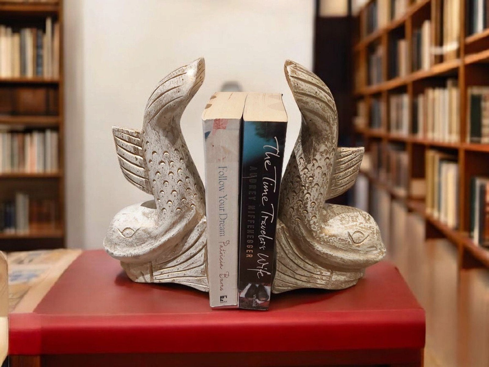 Houten boekensteunen "Japanese Koi Fish" – Handgemaakt!, Ophalen of Verzenden