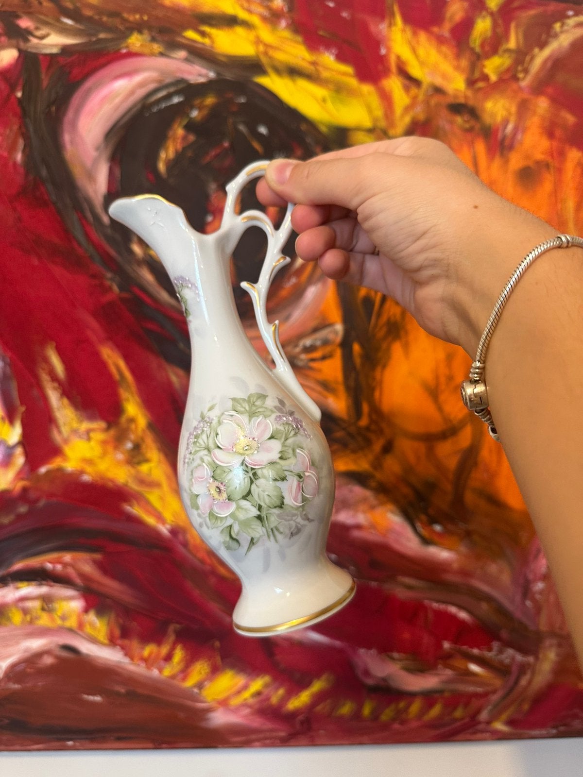 Porseleinen Limoges vaasje - Réhaussé main, Antiek en Kunst, Ophalen of Verzenden