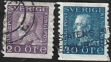 2 Postzegels Zweden 1921 Koning Gustaaf V, Timbres & Monnaies, Timbres | Europe | Scandinavie, Enlèvement ou Envoi, Suède, Affranchi