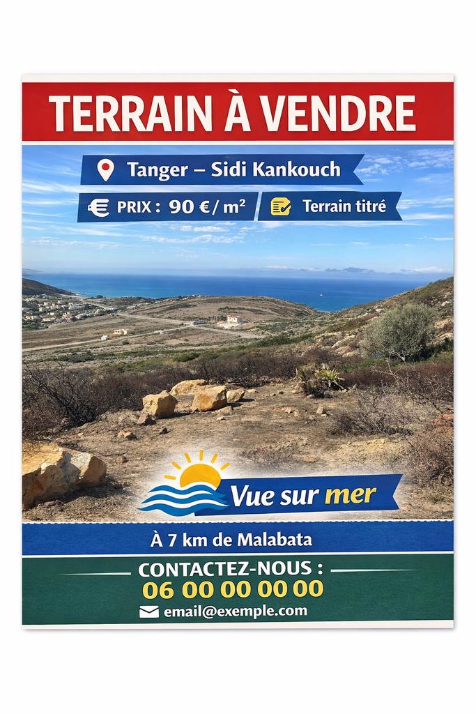 Terrain  à Tanger maroc vue sur mer