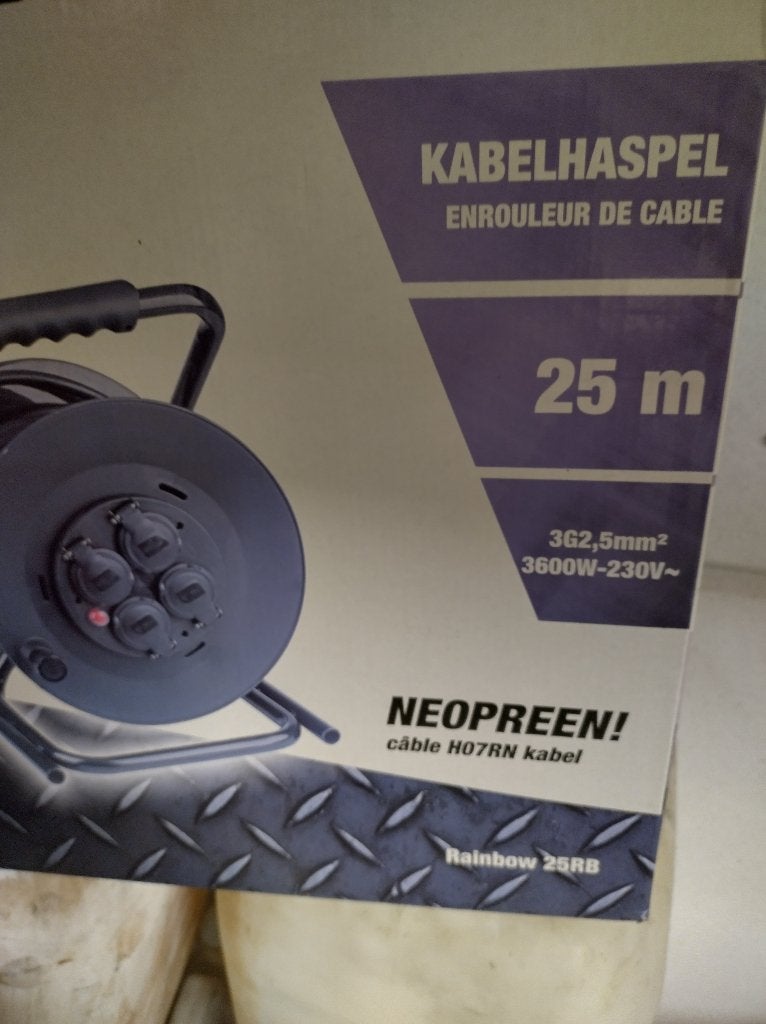 Kabelhaspel 25 M   3x2,5 neopreen, Ophalen, Nieuw, Kabelhaspel