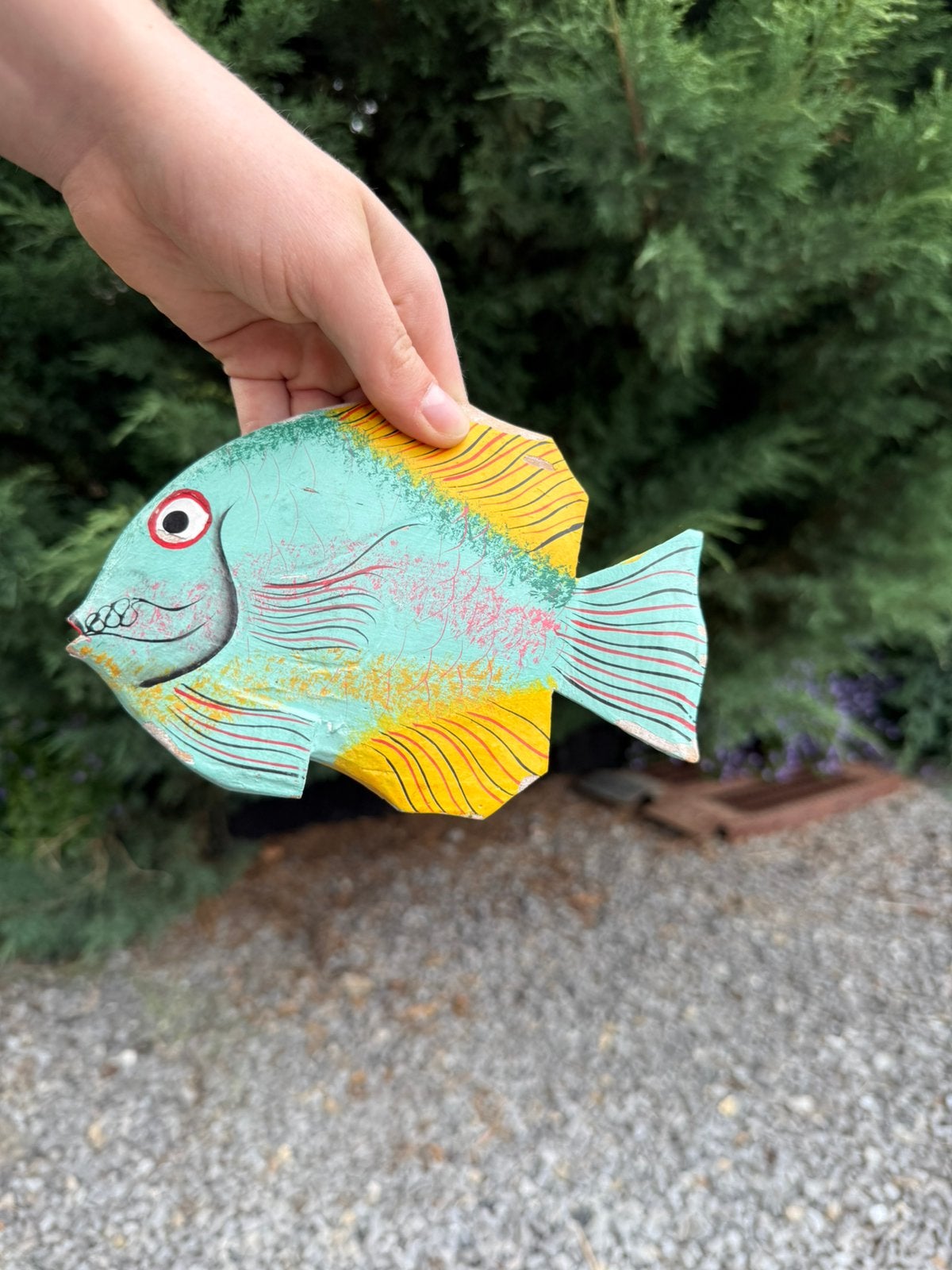Poisson décoratif en bois peint main, Jardin & Terrasse, Envoi, Neuf