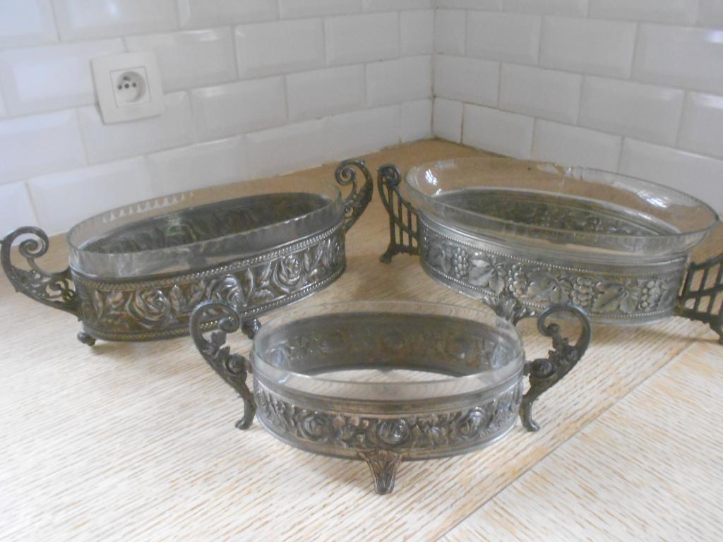 Plantenbak - Art-Deco/Art Nouveau-glas + metaal. L, Ophalen of Verzenden
