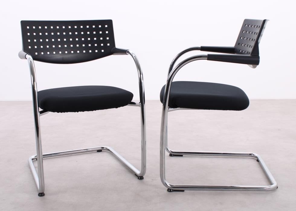 Vitra Visavis 4x bureaustoel Chroom - zwart, Huis en Inrichting, Ophalen, Zwart, Stof