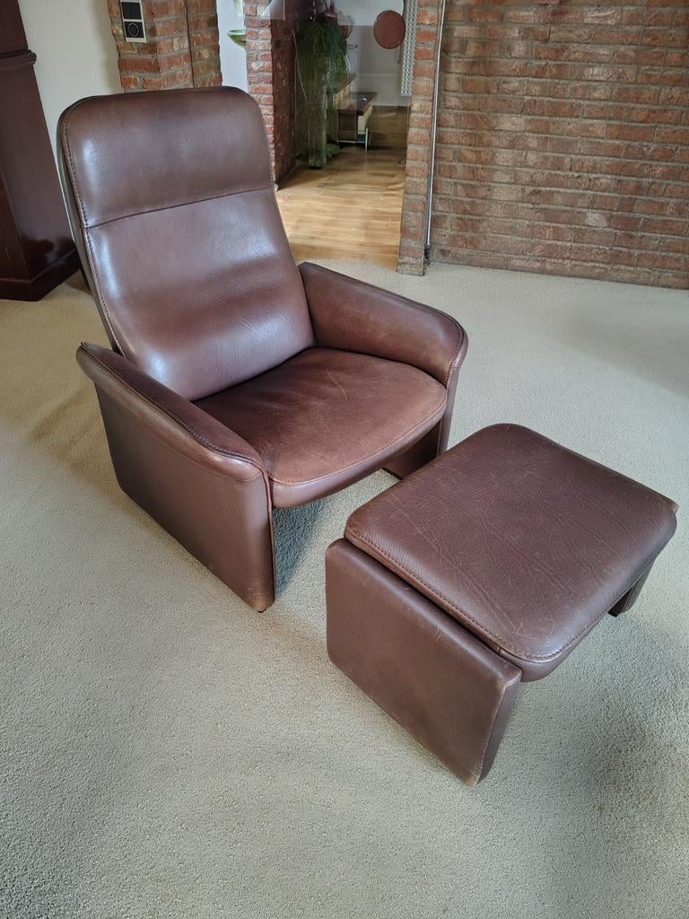 De Sede bruin lederen relax fauteuil DS- 55 met hocker, Huis en Inrichting, Ophalen, Leer