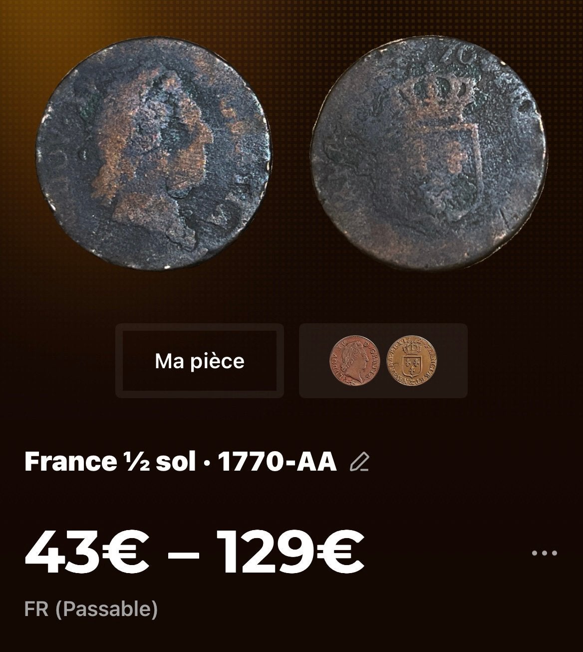 France 1\2 sol 1770 AA, Enlèvement ou Envoi