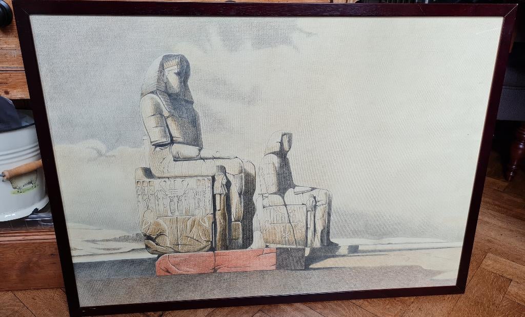 Lithographie égyptienne Colosses de Memnon Thèbes Égypte, Antiquités & Art, Art | Lithographies & Sérigraphies, Enlèvement