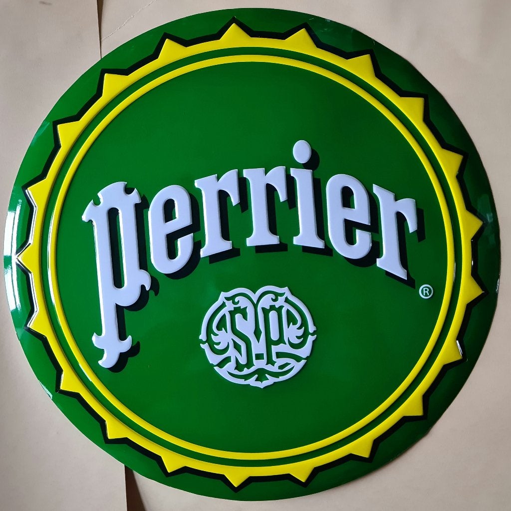 Perrier tôle publicitaire ronde 40cm, Collections, Enlèvement ou Envoi, Neuf, Panneau publicitaire