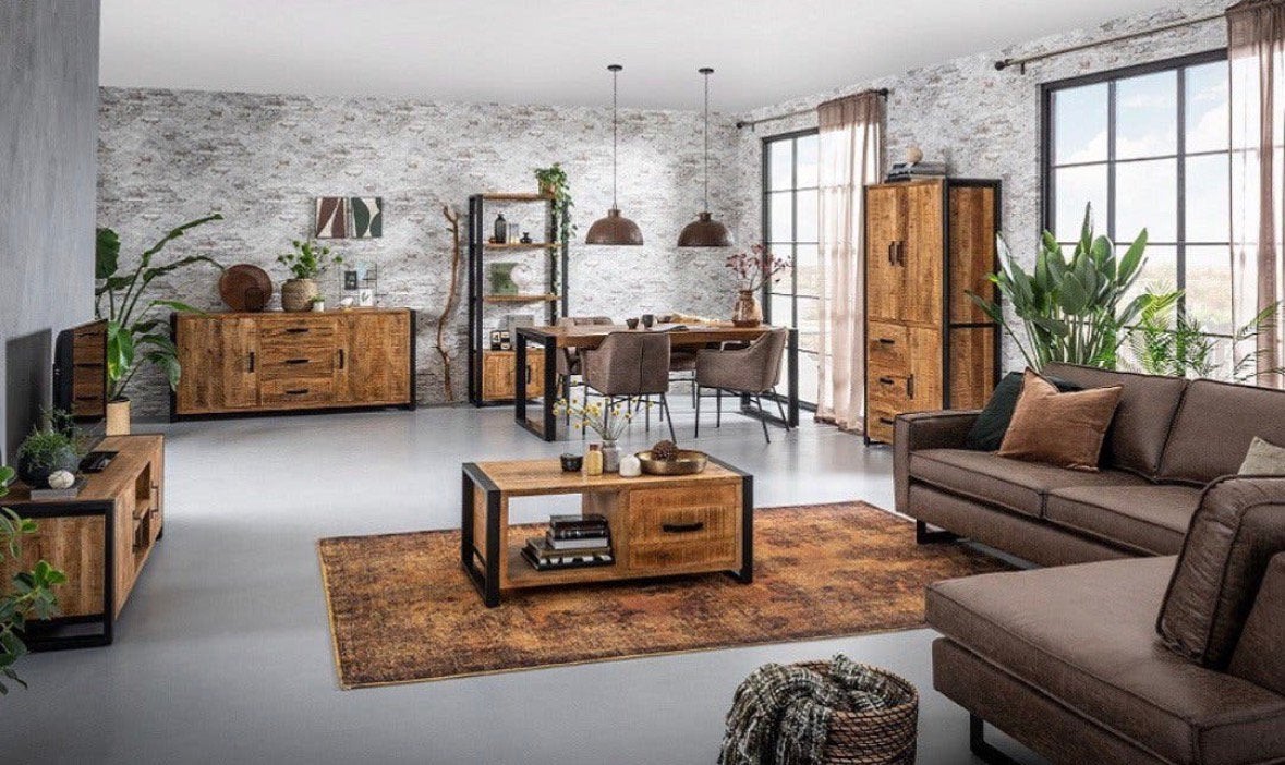 Lederen Hoekbank met TV-kast, Salontafel & Open Kast, Ophalen