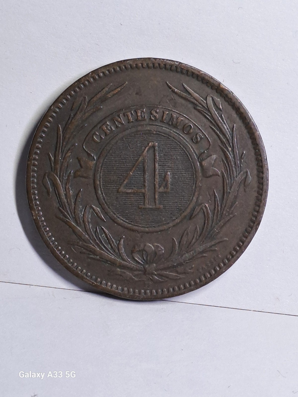 URUGUAY-4 CENTESIMOS 1869 H, Enlèvement ou Envoi