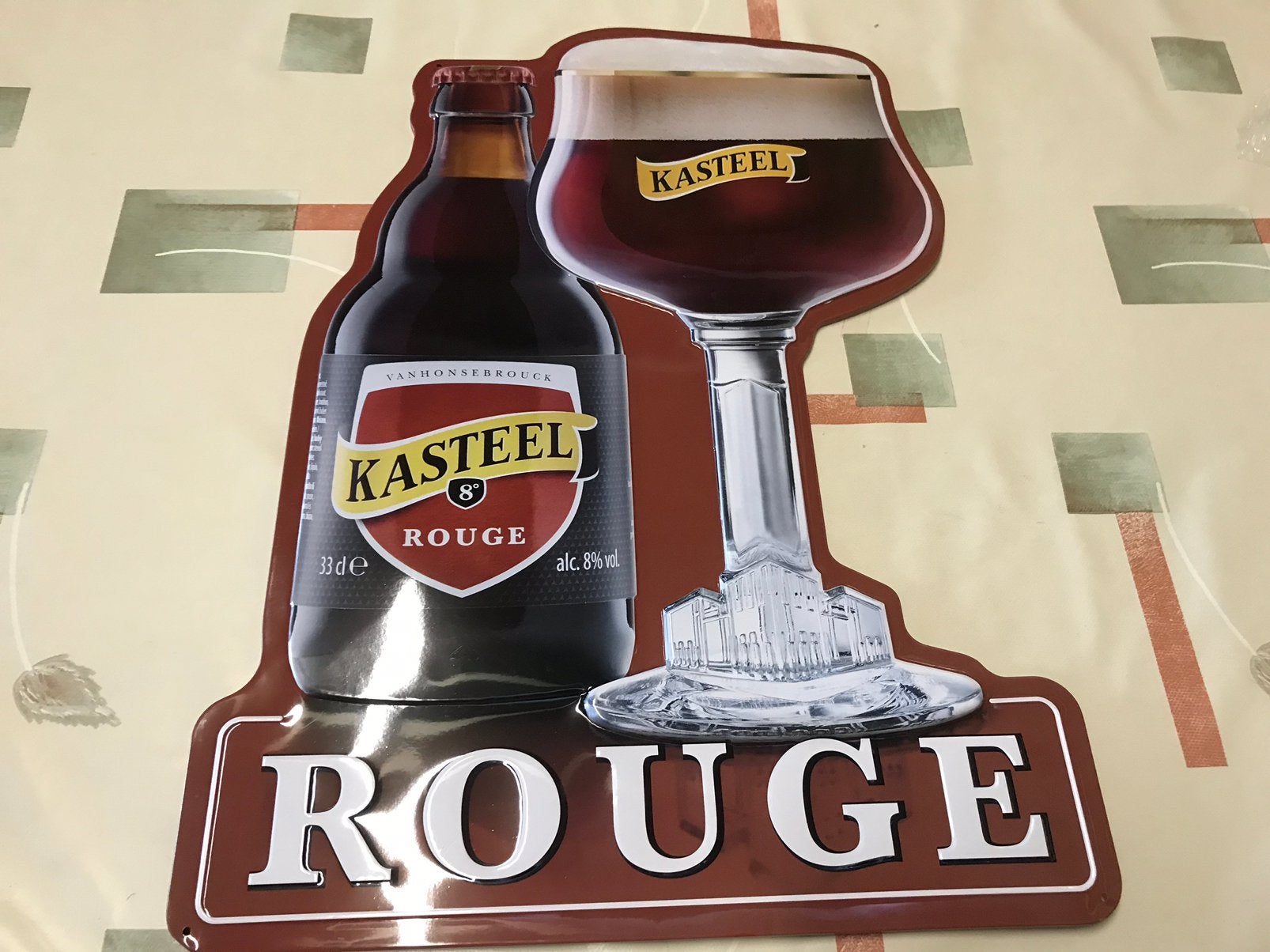 Kasteelbier rouge reclamebord metaal, Ophalen of Verzenden, Zo goed als nieuw, Reclamebord