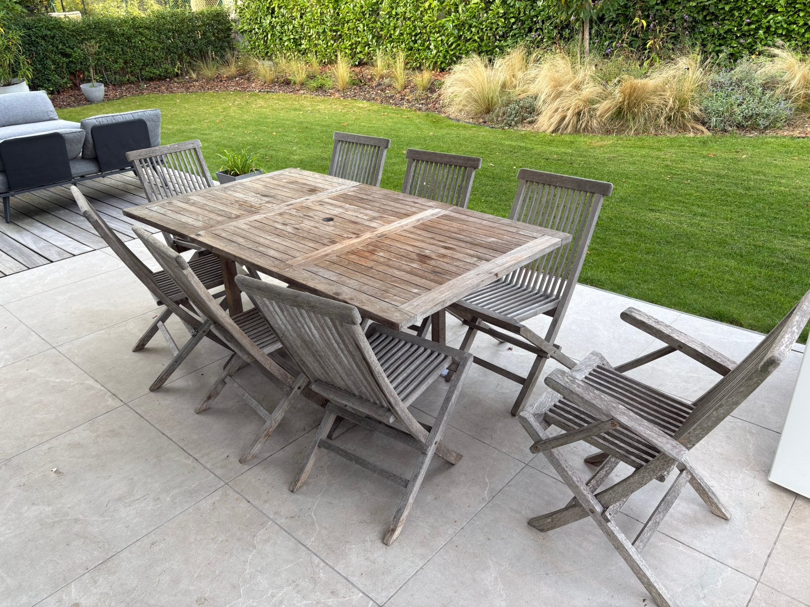 2 tuintafels en 10 stoelen, Tuin en Terras, Ophalen, Zo goed als nieuw