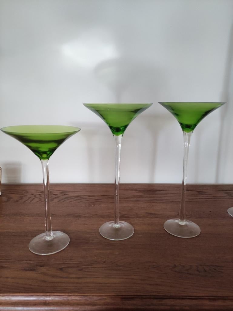 Lot de 3 bougeoirs en verre teinté vert, Ophalen, Groen