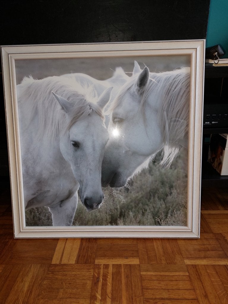 A vendre : Cadre décoratif photo chevaux, 58 cm, Comme neuf, Enlèvement, Bois