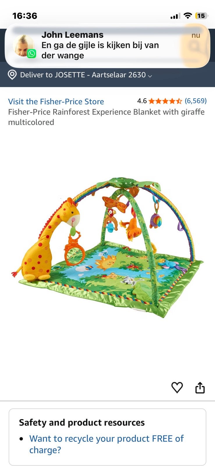 Jugel speeltapijt met licht en muziel fisher price, Ophalen, Zo goed als nieuw