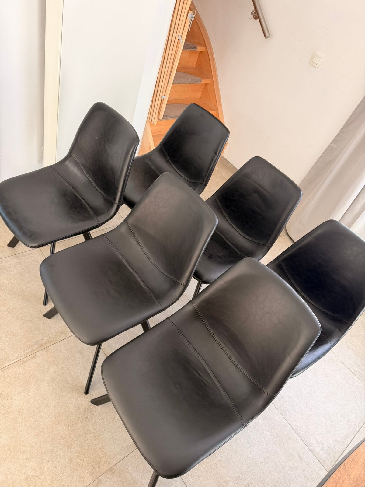 Lot de 6 chaises en cuir noir comme neuve, Enlèvement, Comme neuf, Noir, Cuir