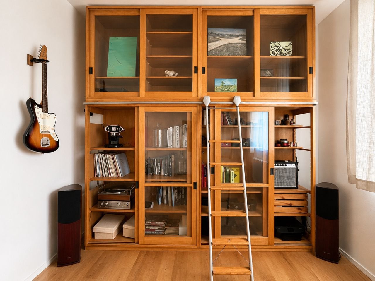 Vintage bibliotheekkast met ladder, Huis en Inrichting, Ophalen, Gebruikt