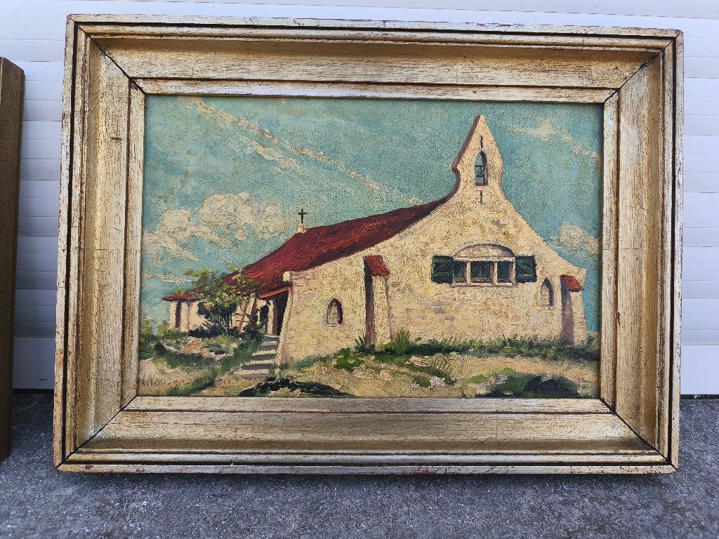 Huile sur panneau église signe L van sersanssen, Antiek en Kunst, Kunst | Schilderijen | Klassiek, Paneel, Ophalen of Verzenden