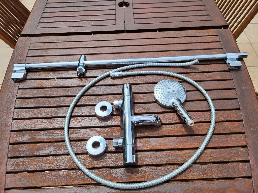 Mitigeur Hansgrohe chromé + barre murale + douchette, Bricolage & Construction, Enlèvement, Comme neuf, Chrome, Robinet