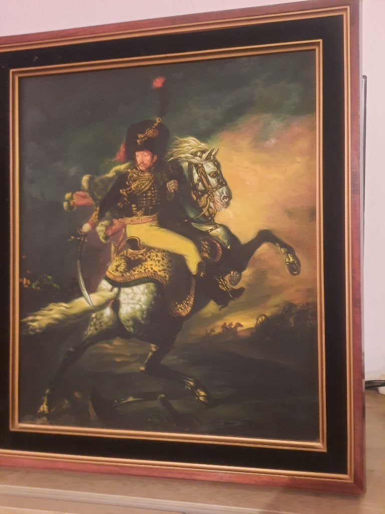 replica "Officier te paard", Antiek en Kunst, Ophalen, Doek, Olieverf, Klassiek